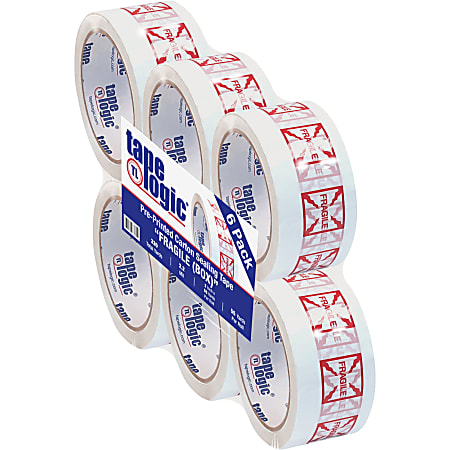 Tape Logic® Fragile (Box) Preprinted Carton Sealing Tape, 3" Core, 2" x 55 Yd., Red/White, Pack Of 6