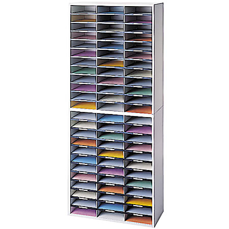 Fellowes® Literature Organizer, 72 Compartments, 69 1/8"H x 29"W x 11 7/8"D, Dove Gray