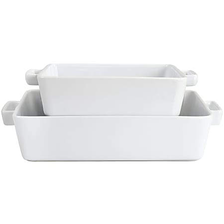 Martha Stewart 2-Piece Stoneware Square And Rectangle Baker Set, White