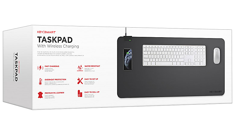 KeySmart TaskPad Wireless Charging Desk Pad, Black