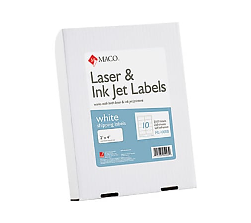 MACO® Shipping Labels For Laser/Inkjet Printers, MACML1000B, Rectangle, 2" x 4", White, Box Of 2,500