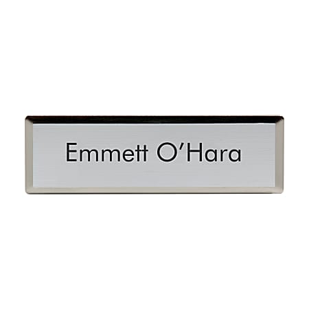 Custom Engraved Metal Rectangle Name BadgeTag 34 x 2 34 Silver - Office  Depot