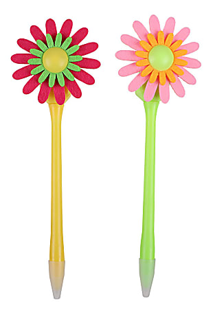 Office Depot® Brand Ballpoint Pen With Topper, Medium Point, 1.0 mm, Assorted Barrel Colors, Black Ink, Flower Spinner