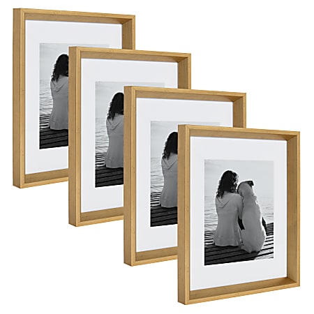 Uniek Kate And Laurel Calter Modern Wall Picture Frame Set, 12 1/2” x 15 1/2" With Mat, Gold, Set Of 4