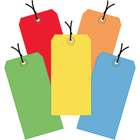 Partners Brand Shipping Tags, Pre-Strung, 100% Recycled, 4 3/4" x 2 3/8", Assorted Colors, Case Of 1,000