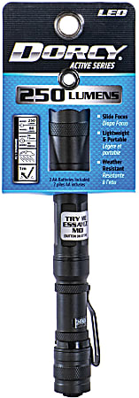Dorcy Active Series Lightweight Flashlight - 250 lm Lumen - 2 x AA - Battery - Metal, Aircraft Aluminum - Water Resistant, Impact Resistant - Black Dorcy Active Series Lightweight Flashlight - 250 lm Lumen - 2 x AA - Battery - Metal, Aircraft Aluminum - Water Resistant, Impact Resistant - Black