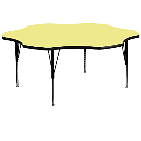 Flash Furniture Flower Thermal Laminate Activity Table With Short Height-Adjustable Legs, 25-1/8" x 60", Yellow