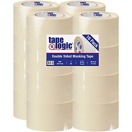 Tape Logic® Double-Sided Masking Tape, 3" Core, 3" x 108', Tan, Case Of 16