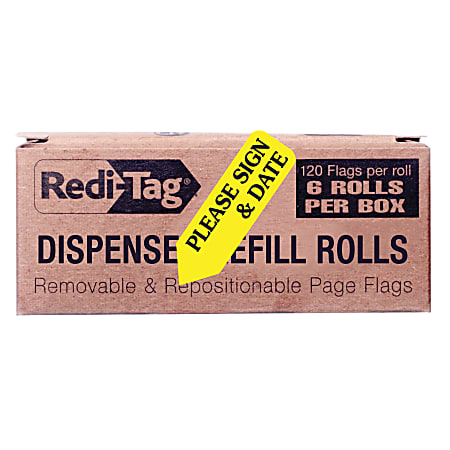 Redi-Tag® Preprinted Signature Flags Refill, PLEASE SIGN & DATE, Yellow, Box Of 6