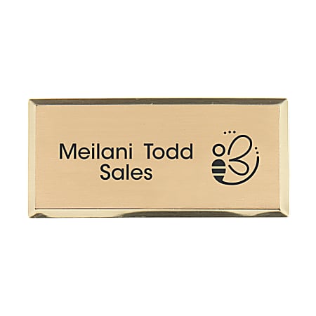 Custom Engraved Metal Rectangle Name Badge/Tag, 1-1/4" x 2-3/4", Gold
