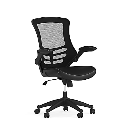 Flash Furniture LeatherSoft™ Faux Leather Mid-Back Swivel Chair With Flip-Up Arms, Black