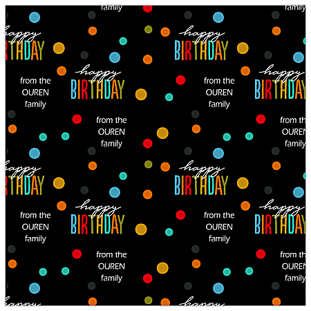 Custom Full-Color Gloss Finish Wrapping Paper, Standard Roll, 7' x 29-1/4",  Colorful Birthday Dots on Black Background