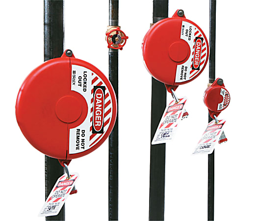 Brady Gate Valve Lockouts, 1 in  2 1/2 in Handle Size, Red