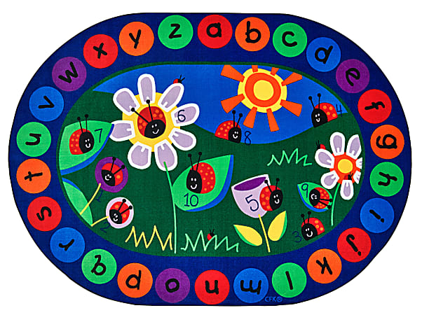 Carpets for Kids® Premium Collection Ladybug Circletime Classroom Rug, 6'9" x 9'5", Blue