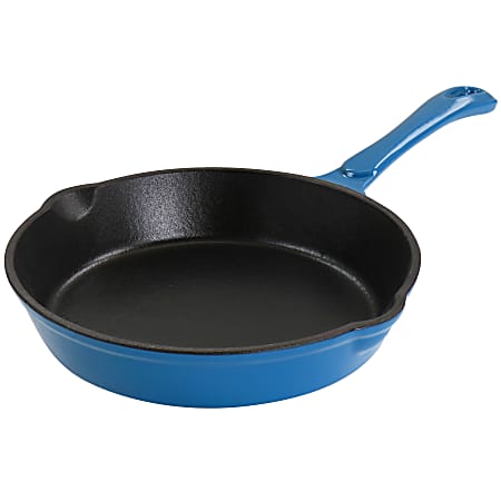 MegaChef Enamel Round Preseasoned Cast Iron Frying Pan, 8", Turquoise