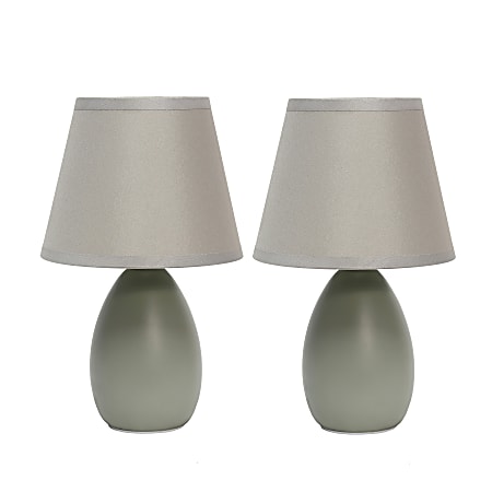 Creekwood Home Nauru Petite Ceramic Oblong Table Lamps, 9-1/2"H, Gray, Set Of 2