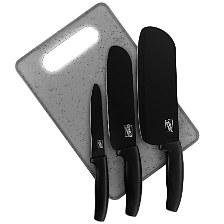 Gibson Home Edge Craft Cutlery Set With Cutting Board, Black