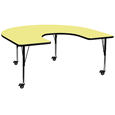 Flash Furniture Mobile Height Adjustable Thermal Laminate Horseshoe Activity Table, 25-3/8”H x 60''W x 66''L, Yellow