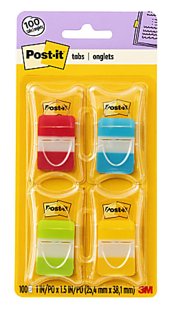 Post-it® Notes Durable Filing Tabs, 1", Assorted Colors, 25 Flags Per Pad, Pack of 4