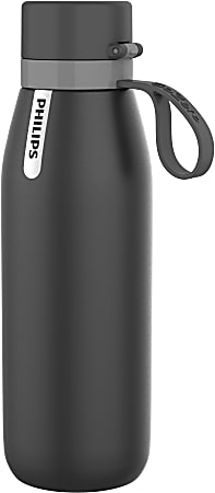 Philips GoZero Everyday Insulated Stainless-Steel Water Bottle With Filter, 32 Oz, Gray