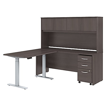Bush Business Furniture Studio C 72"W x 24"D L Shaped Desk with Hutch, 48"W Height Adjustable Return and Storage, Storm Gray, Standard Delivery