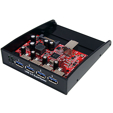 StarTech.com USB 3.0 Front Panel 4 Port Hub - 3.5 5.25in Bay - Add a 4-port SuperSpeed USB 3.0 Hub to the 3.5in front bay opening of a computer case - usb 3.0 hub - 4 port usb 3.0 hub - internal usb hub - usb port splitter - front usb hub