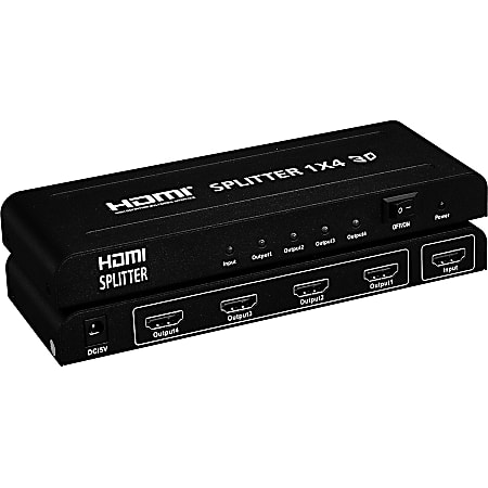 4XEM 4 Port high speed HDMI video splitter fully supporting 1080p, 3D for Blu-Ray, gaming consoles and all other HDMI compatible devices - 4XEM 1080p/3D 1 HDMI in 4 HDMI out video splitter and amplifier with LED indicators for connection and power