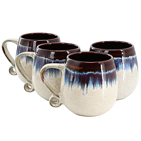 Meritage Lexington 4-Piece Stoneware 2-Tone Mug Set, 20 Oz, Dark Brown Multicolor