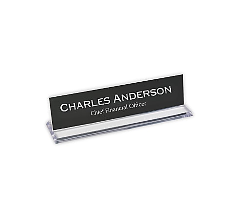 Custom Create Your Own Engraved Plastic Round Corner Office, Desk/Lobby Sign With Acrylic Base Holder, 2" x 8"