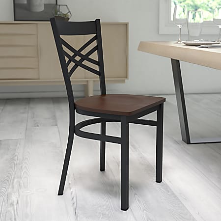 Flash Furniture X Back Restaurant Accent Chair, Mahogany Seat/Black Frame