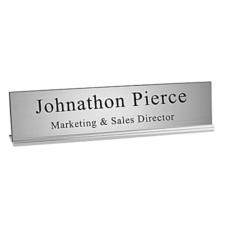 Custom Engraved Plastic Desk Signs With Metal Holder, 2" x 10"