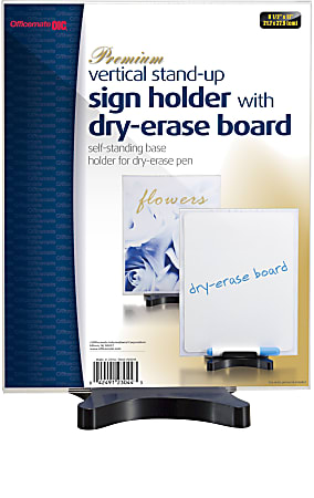 Officemate® Premium Vertical 2-Sided Dry-Erase Sign Holder, 11" x 8 1/2" x 3 3/4", Black/Clear