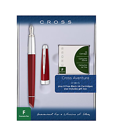 Cross® Aventura Fountain Pen, Medium Point, 1.0 mm, Red Barrel, Black Ink
