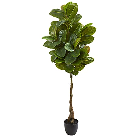 Nearly Natural 65"H Real Touch Rubber Leaf Artificial Tree, 65"H x 22"W x 17"D, Black/Green