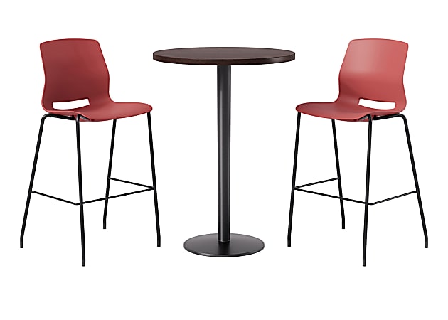 KFI Studios Proof Bistro Round Pedestal Table With Imme Barstools, 2 Barstools, Cafelle/Black/Coral Stools