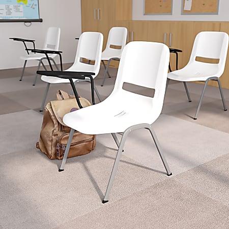 Flash Furniture Ergonomic Shell Chair With Right Handed Flip-Up Tablet Arm, White
