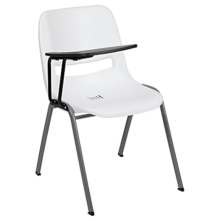 Flash Furniture Ergonomic Shell Chair With Right Handed Flip Up Tablet Arm White Office Depot