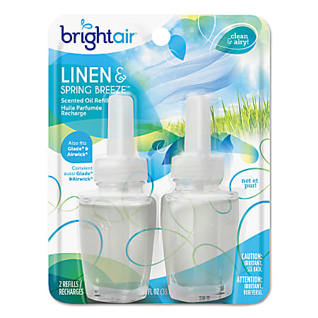 BRIGHT Air® Electric Scented Oil Air Freshener Refills, Linen & Spring Breeze™ Scent, 0.67 Oz Jar, Pack Of 2