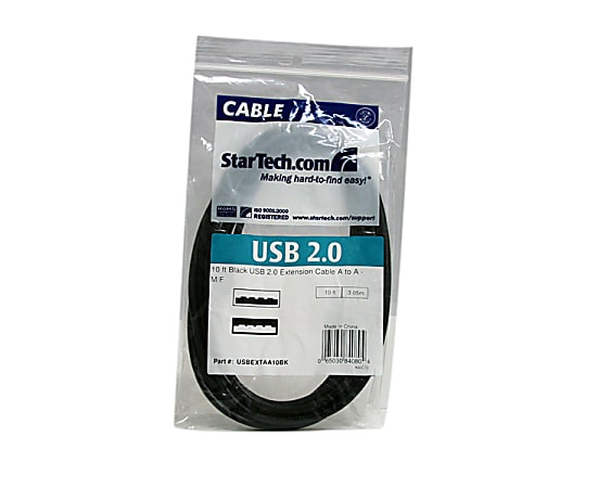 StarTech.com 10 ft Black USB 2.0 Extension Cable A to A MF Extends the ...