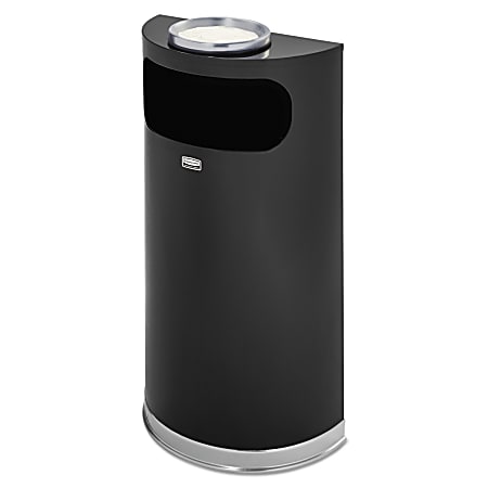 Rubbermaid® Commercial Half-Round Steel Ash/Trash Receptacle, 9 Gallons, Black/Chrome