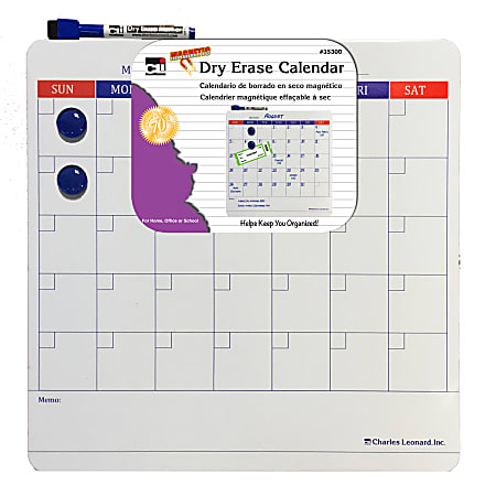 Charles Leonard Magnetic Dry-Erase Calendars, 14" x 14", Pack Of 6 Calendars