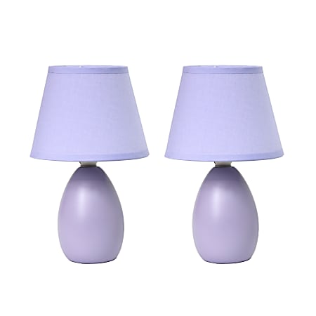 Simple Designs Mini Egg Oval Ceramic Table Lamp, 9.-1/2"H, Purple, Set Of 2 Lamps