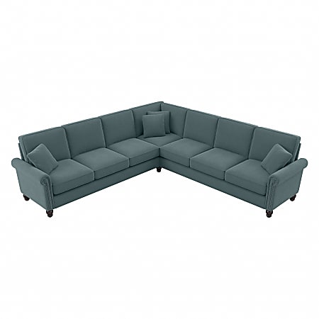 Bush® Furniture Coventry 111"W L-Shaped Sectional Couch, Turkish Blue Herringbone, Standard Delivery