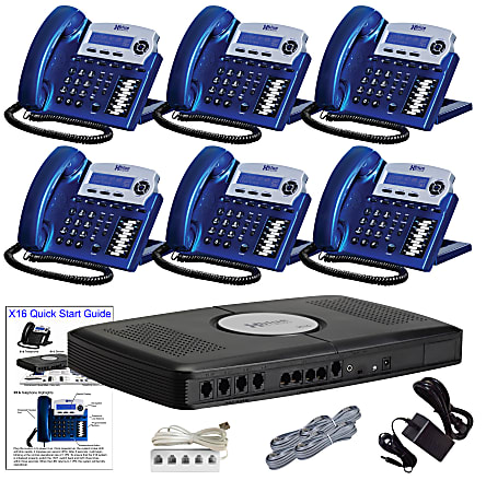 XBLUE® X16 Phone System Bundle With (6) X16 Telephones, Blue