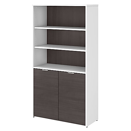 Bush Business Furniture Jamestown 67"H 5-Shelf Bookcase With Doors, Storm Gray/White, Standard Delivery