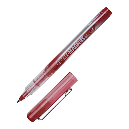 SKILCRAFT® AbilityOne Free Ink Rollerball Pens, Fine Point, 0.5 mm, Silver Barrel, Red Ink, Pack Of 12 Pens