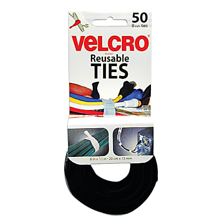 VELCRO® Brand Reusable Ties, 8", Black/Gray, Pack Of 50