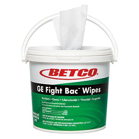 Betco® GE Fight Bac™ Disinfectant Wipes, Bucket Of 500, Case of 4 Buckets