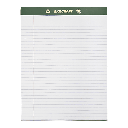 SKILCRAFT 80% Recycled Chlorine-Free Writing Pads, Letter Size, 8 1/2" x 11", 25 Sheets, Pack Of 12 (AbilityOne 7530-01-516-9627)