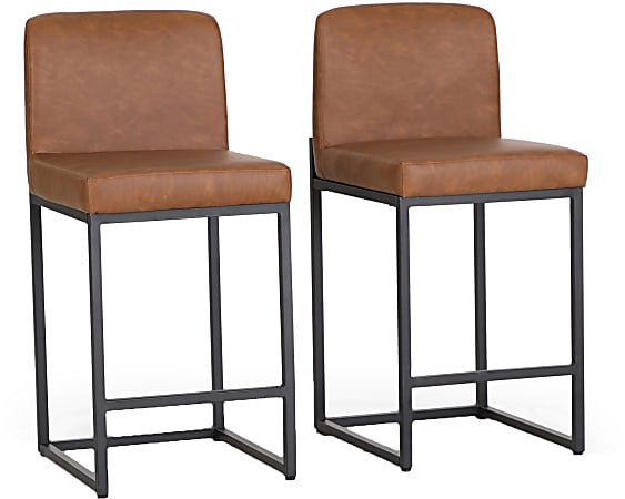 ALPHA HOME PU Leather Counter-Height Stools With Backs, Brown/Black, Set Of 2 Stools